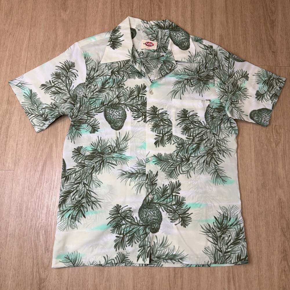Size M- Vintage Pomare Hawaii Owl and Pine Needle Print Hawaiian Aloha Shirt